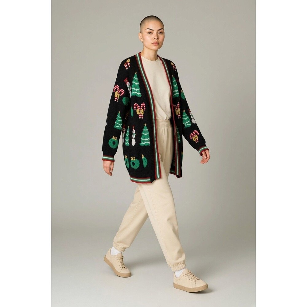 Spadehill Christmas Sweater Cardigan Open Front Women's Size Med